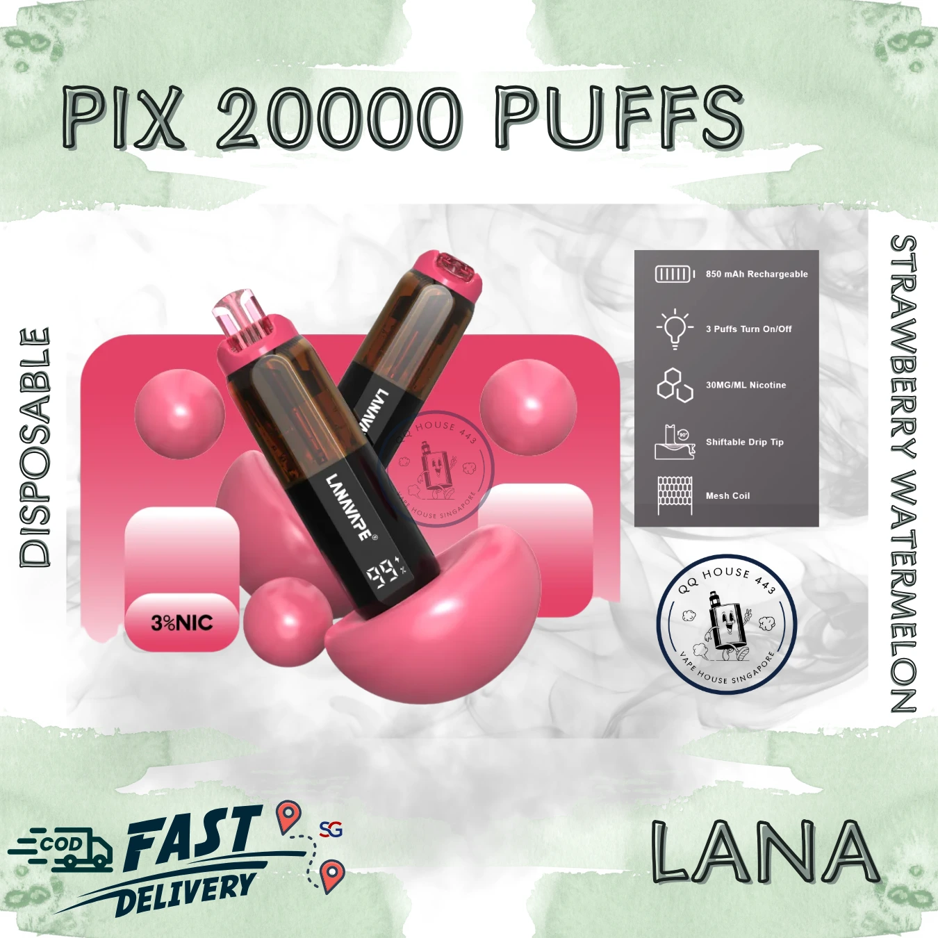 LANA PIX 閃光彈 20000口拋棄式電子煙:油芯分離黑科技,LED可視電量